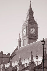 Fototapeta na wymiar Big Ben, London, England, UK in Black and White Sepia Tone
