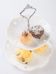 tray or serving tray with dessert on background.