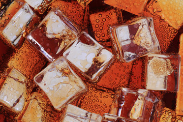 cola drink with ice cubes texture