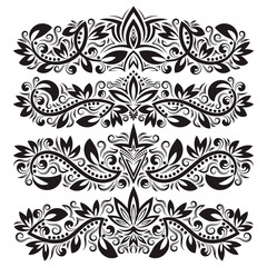 Ornate decorative ornaments. Design ornamental elements. Vintage headline decorations set. Floral tattoo in baroque style.