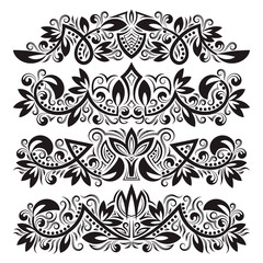 Ornate decorative ornaments. Design ornamental elements. Vintage headline decorations set. Floral tattoo in baroque style.