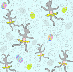 Easter rabbits with Easter eggs and banners.
