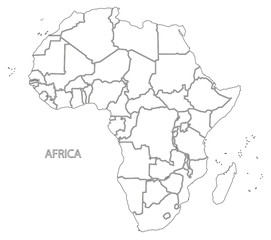Africa outline silhouette map with countries