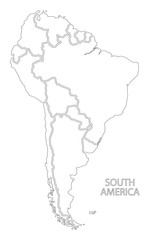 South America outline silhouette map with countries