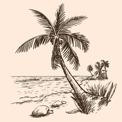 Naklejka premium Beach and palm tree. Summer time