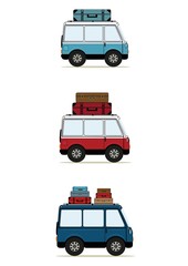 Cartoon minibuses with suitcases