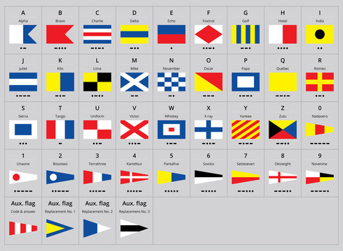 International maritime signal nautical flags, morse alphabet
