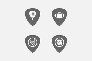 Set of guitar plectrums with  sports and recreation related icons