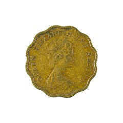 20 hong kong cent coin (1975) reverse isolated on white background