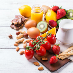 Selection of allergy food, healthy life concept