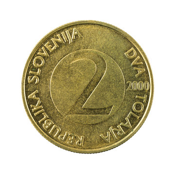 2 slovenian tolar coin (2000) obverse isolated on white background