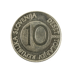 10 slovenian tolar coin (2002) obverse isolated on white background