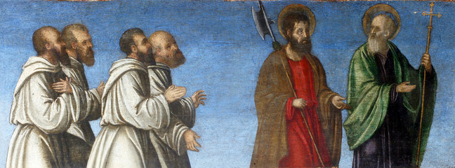 Obraz premium Girolamo da Santa Croce: Apostles and Friars, Altarpiece in Church of the Assumption of the Blessed Virgin Mary in Vis, Croatia