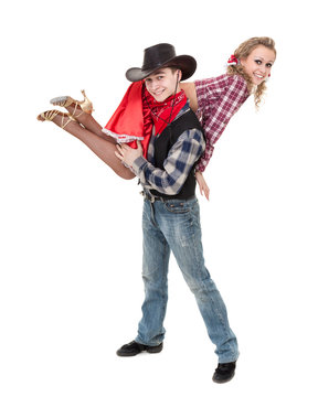 cabaret dancer couple dressed in cowboy costumes