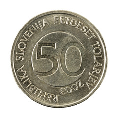 50 slovenian tolar coin (2003) obverse isolated on white background