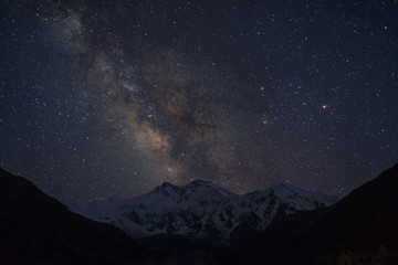 Milky way over Nanga Parbat mountain massif, Fairy Meadow, Pakistan