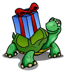 turtle carying gift