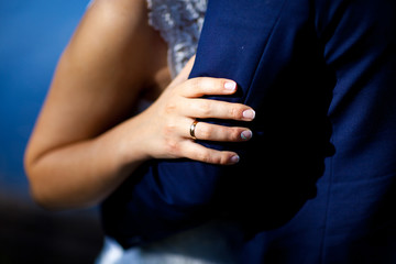 Hand of the bride with wedding ring, close-up