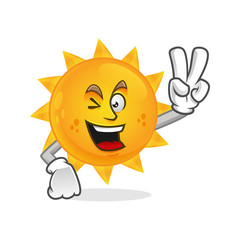 Peace sun mascot, victory sun character, sun cartoon vector 
