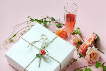 wine glass with decorated gift