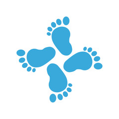 Icono plano pies de bebé azul en cruz en fondo degradado