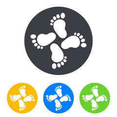 Icono plano pies de bebé en cruz en circulo varios colores