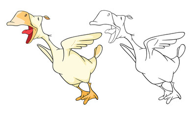 Illustration of a Domestic Geese. Cartoon Character. Coloring Book