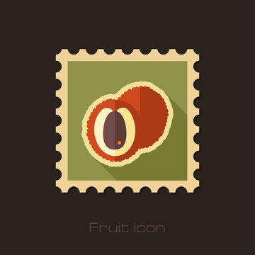 Lichee flat stamp. Tropical fruit vector