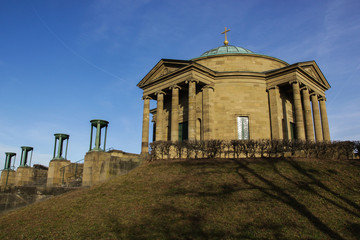 Fototapeta na wymiar Rotenberg orthodox stone church on the top of the hill