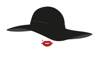 Femme - Chapeau - visage - portrait - mode - rouge à lèvres - accessoire - logo