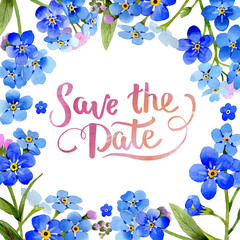 Wildflower myosotis arvensis flower frame in a watercolor style isolated.