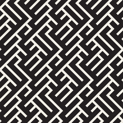 Irregular Maze Shapes Tiling Contemporary Graphic Design. Vector Seamless Black and White Pattern