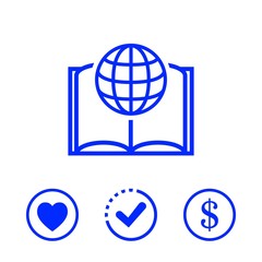 open book and globe icon stock vector illustration flat design