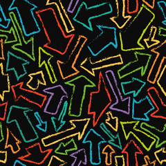 Seamless pattern of colorful arrows on black background. Rasterised copy. Good for children's stuff, wrapping paper, scrapbooking and stationery supplies.