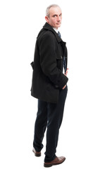 Full body of elegant man posing with hand in pocket