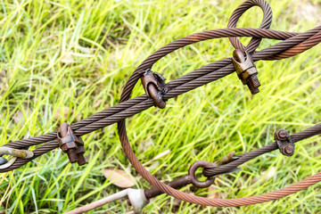 connection of rusty steel sling wire rope