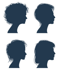 Woman head vector silhouettes, female face profiles, girl modern hairstyle