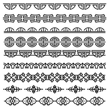 Chinese decoration, traditional antique korean pattern, vector asian seamless borders set