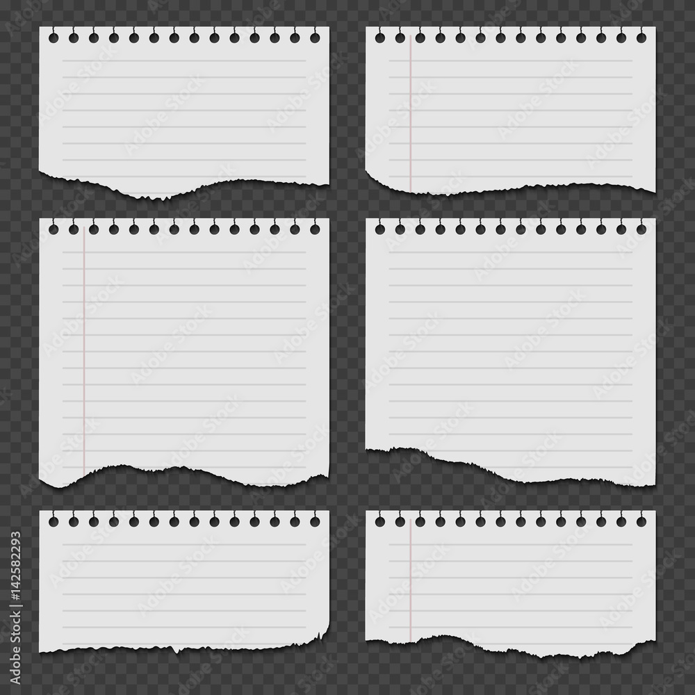 Aufkleber notebook papers with torn, ripped edge vector set