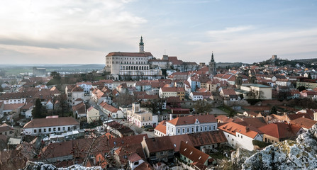 Mikulov city panorama from Olivetska hora hill in South Moravia