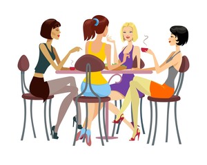 Women chatting at the cafeteria