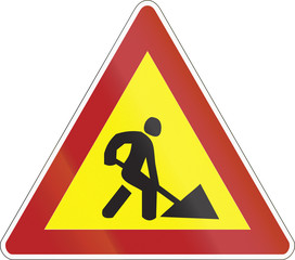 Warning road sign used in Belarus - Road works