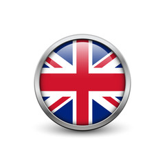 Flag of United Kingdom, Union Jack, button with metal frame and shadow