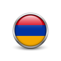Flag of Armenia, button with metal frame and shadow