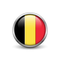 Fototapeta premium Flag of Belgium, button with metal frame and shadow