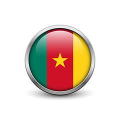 Flag of Cameroon, button with metal frame and shadow