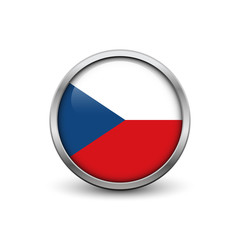 Flag of  Czech Republic, button with metal frame and shadow
