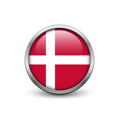 Flag of Danmark, button with metal frame and shadow