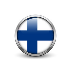 Flag of Finland, button with metal frame and shadow