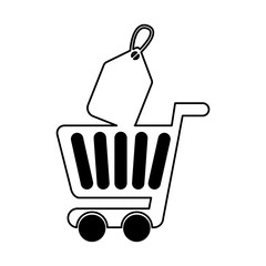 shopping cart with commercial tag vector illustration design